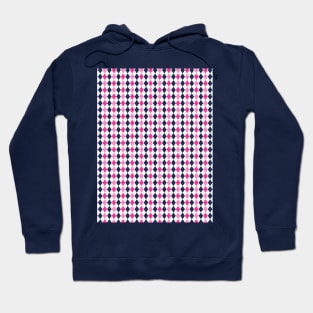 Pink Navy Blue and White Argyle Pattern Diamond Checks Hoodie